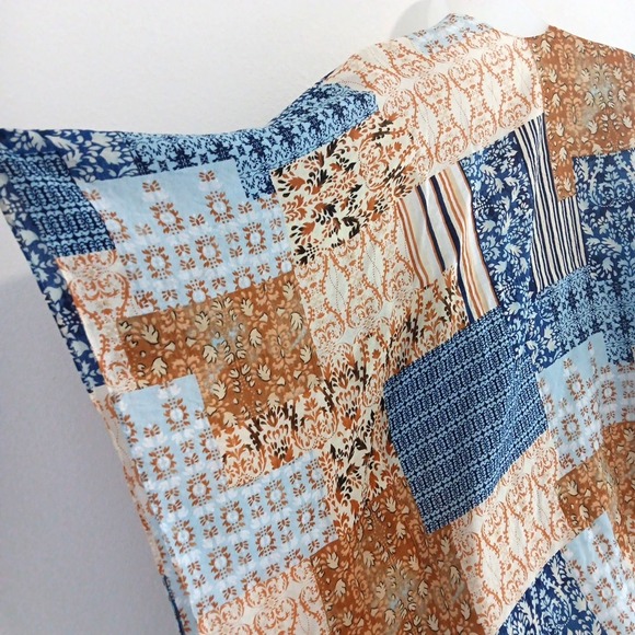 Kori Open Front Kimono Topper S/M‎ Mixed Print Media Boho Artsy Blue Beach Flowy - Picture 4 of 7